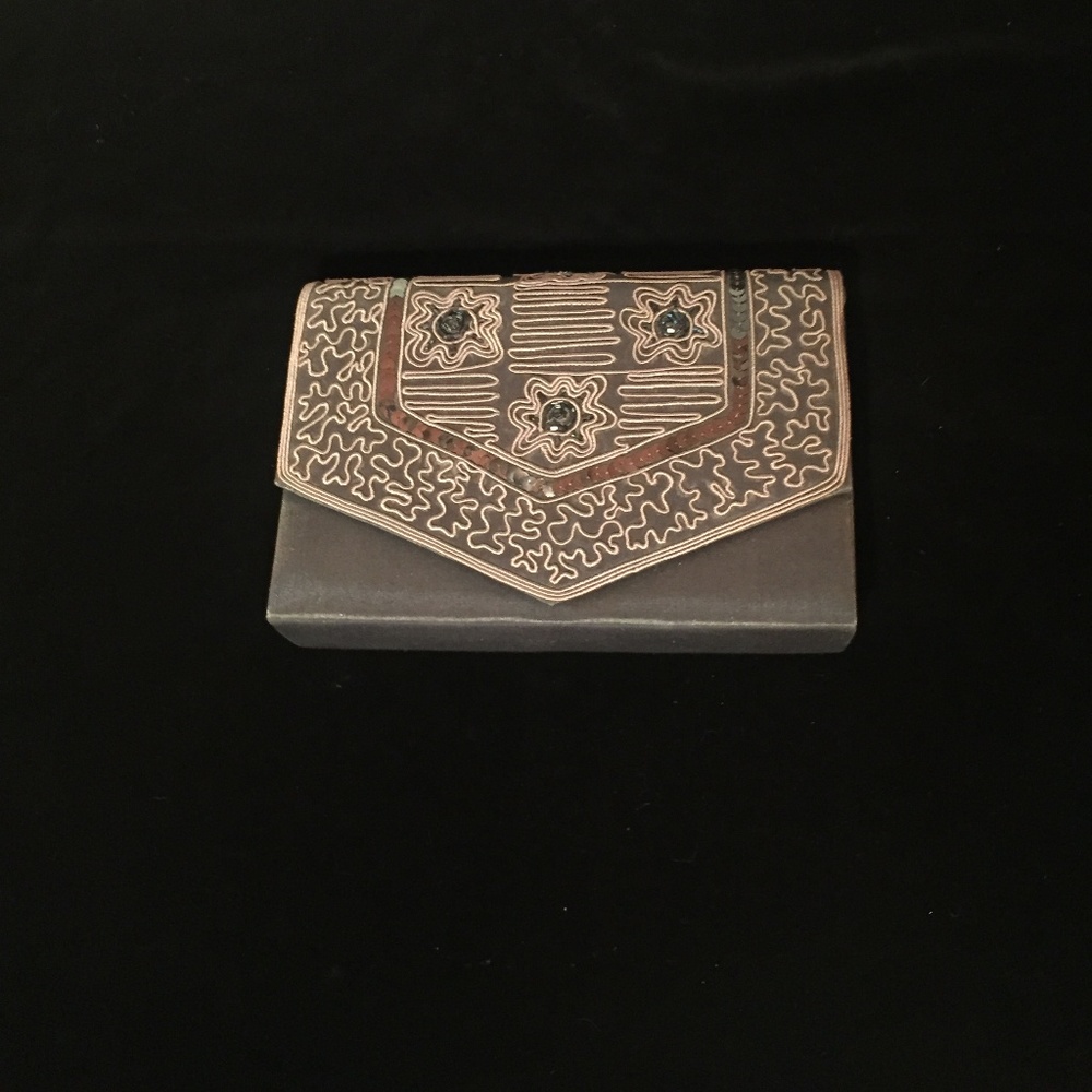 Slate Grey Beaded Cocktail Clutch w/ Strap Inside